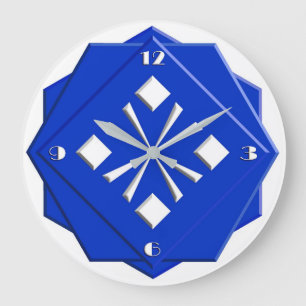 Art Deco sapphire blå geometric mönster Stor Klocka