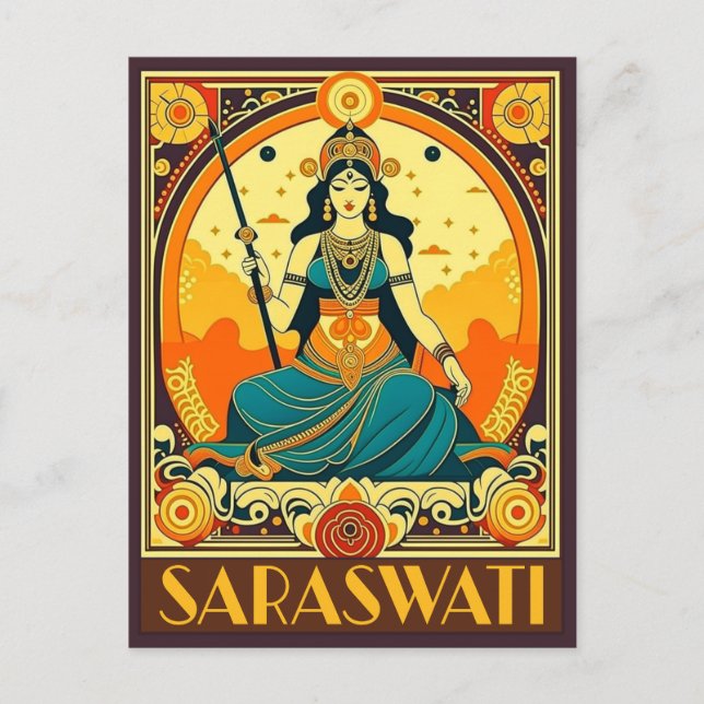 Art Deco Saraswati Vykort (Framsida)