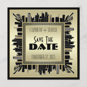 Art Deco Save Date Champagne Guld Gatsby Glam Inbjudningar
