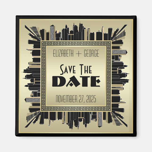 Art Deco Save Date Champagne Guld Gatsby Glam Magnet (Framsidan)