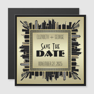 Art Deco Save Date Champagne Guld Underbar Gatsby Magnetisk Inbjudningskort