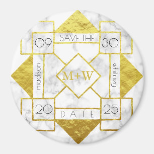 Art Deco Save Date White Marble Gold Foil Glam Magnet