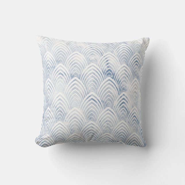 Art Deco Scale Grått Blue White Geometry Marble Kudde (Framsida)