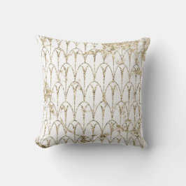 Art Deco Scales Geometry White Faux Guld Marble Kudde