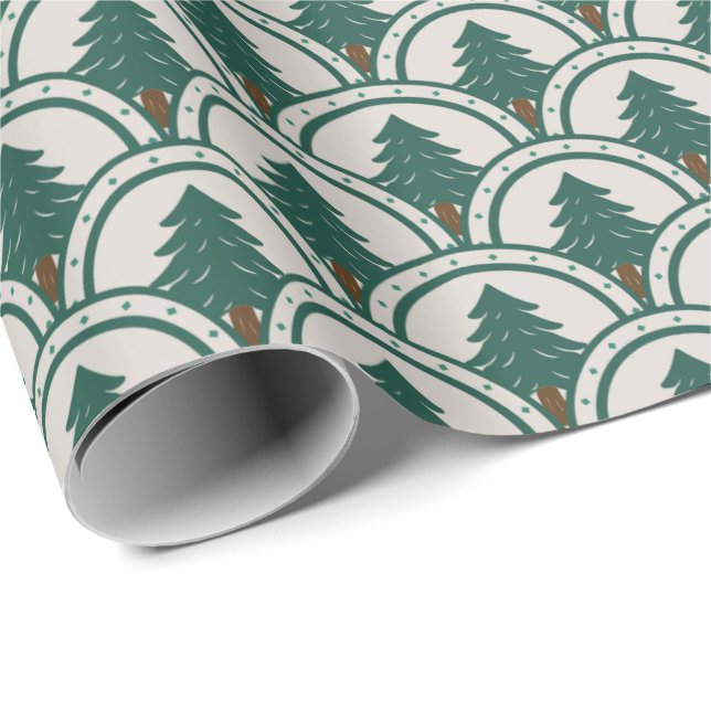 Art Deco Scalloping Evergreen Mönster Presentpapper (Rullad Hörn)