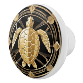Art Deco Sea Turtle Black och Guld Ocean Themed Knopp