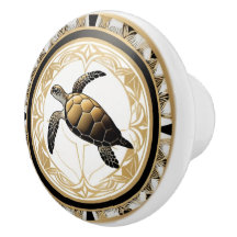 Art Deco Sea Turtle Black White Guld Ocean Life