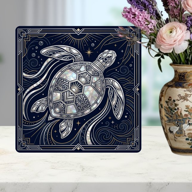 Art Deco Sea Turtle Mother of Pearl Style Tile Kakelplatta (Skapare uppladdad)