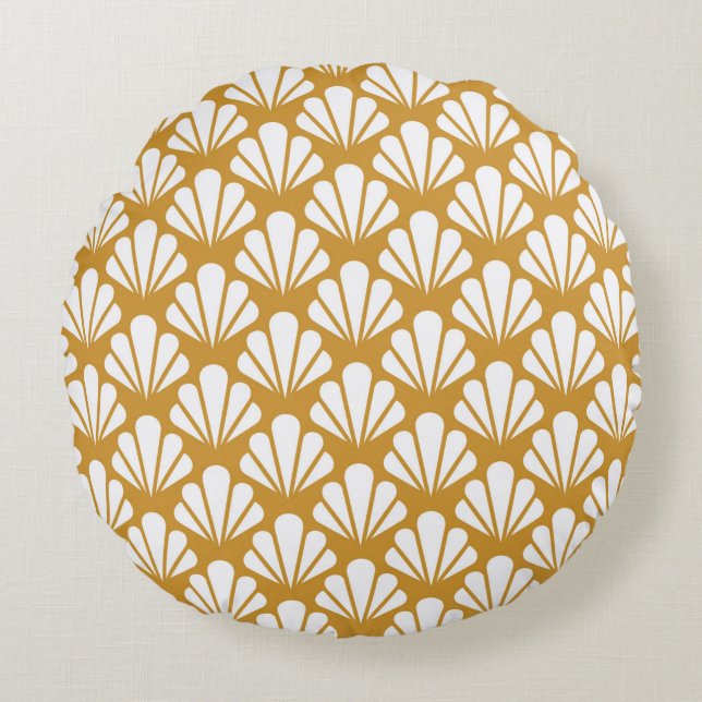 Art Deco Seamless Mönster. Geometrisk Blommigt dek Rund Kudde (Framsidan)