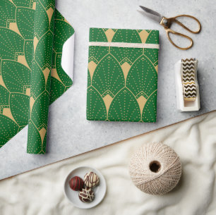 Art Deco Seamless Mönster guld och grönt Presentpapper