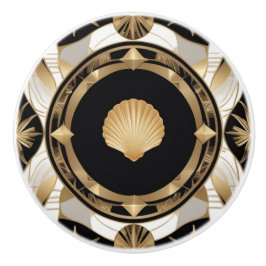 Art Deco Seashell Black White och Guld Snäcka Knopp