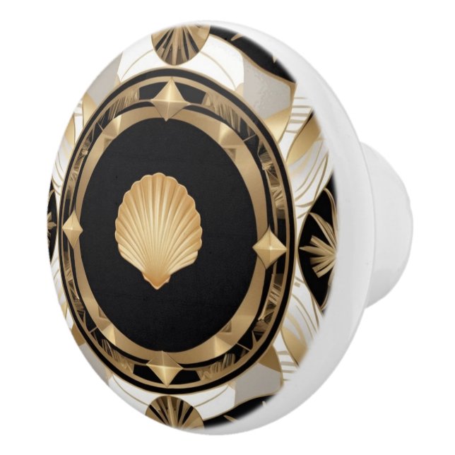 Art Deco Seashell Black White och Guld Snäcka Knopp (Höger)