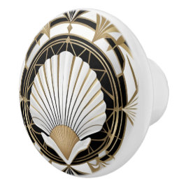 Art Deco Seashell Black White och Guld Snäcka Knopp