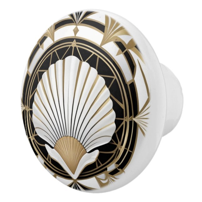 Art Deco Seashell Black White och Guld Snäcka Knopp (Höger)