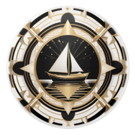 Art Deco Segelbåt Black White och Guld Nautical Knopp