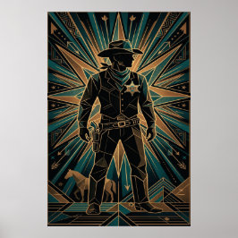 Art Deco Sheriff Affisch - Geometrisk Cowboy Silhu