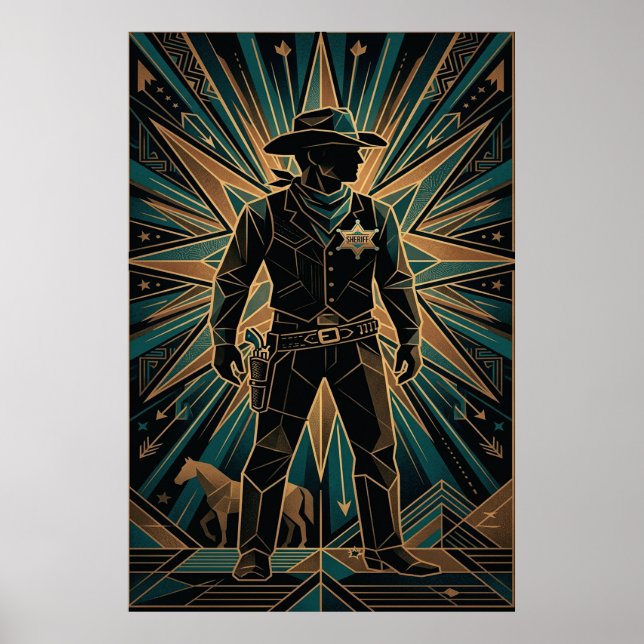 Art Deco Sheriff Affisch - Geometrisk Cowboy Silhu (Framsidan)