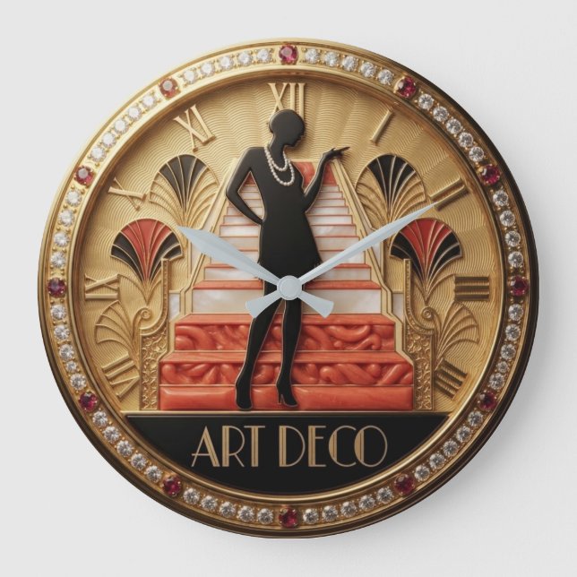 Art Deco Silhouette with Gemstone Stor Klocka (Framsida)