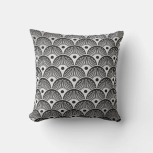 Art Deco Silver Black White Seashells Pillow Kudde