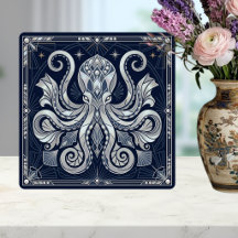 Art Deco Silver Bläckfisk Mandala Kraken