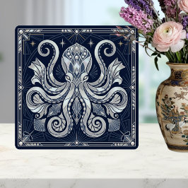 Art Deco Silver Bläckfisk Mandala Kraken Kakelplatta