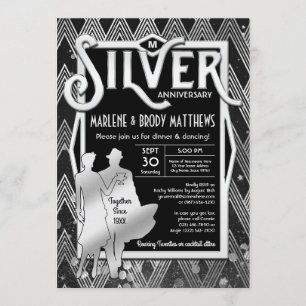 Art Deco Silver Bröllopsjubileum Great Gatsby Inbjudningar