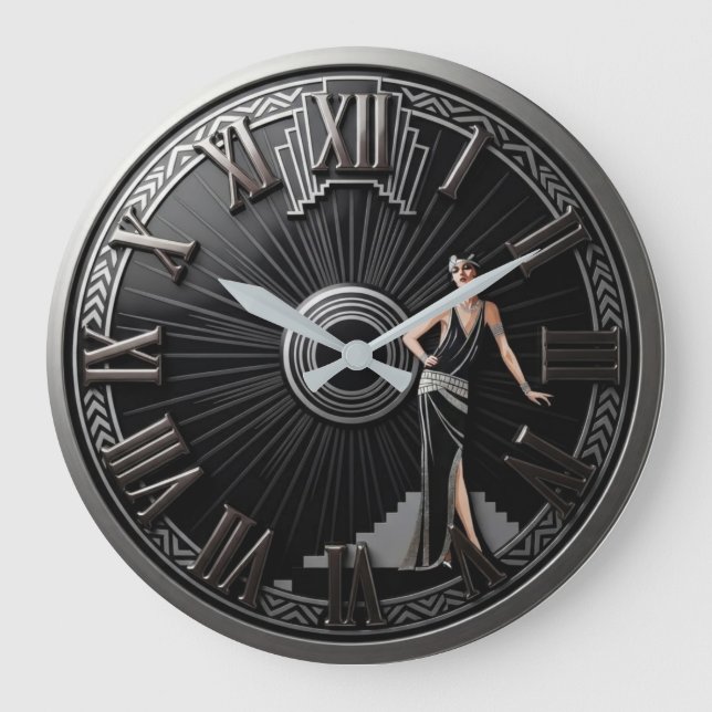 Art Deco Silver Elegance  Stor Klocka (Framsida)