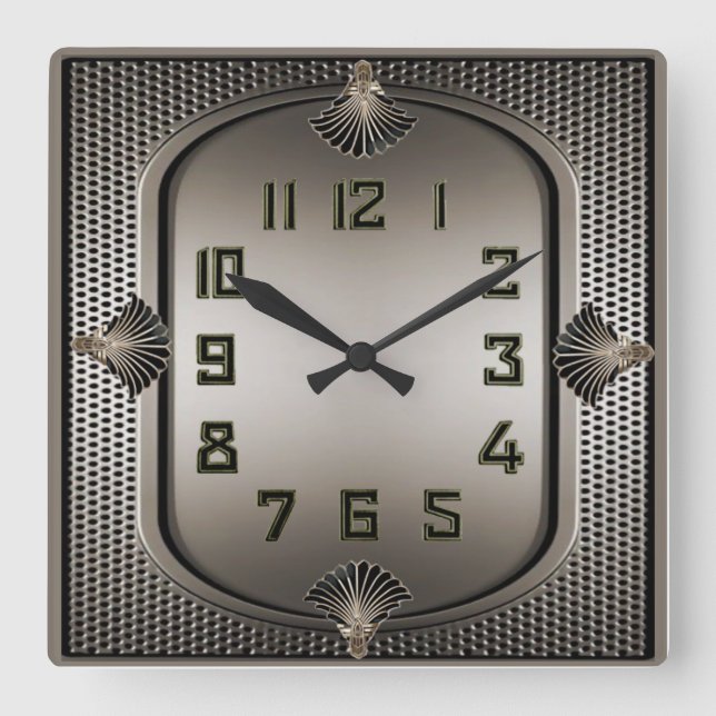 Art Deco Silver Fyrkantig Klocka (Framsida)