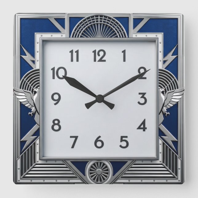 Art Deco Silver Fyrkantig Klocka (Framsida)