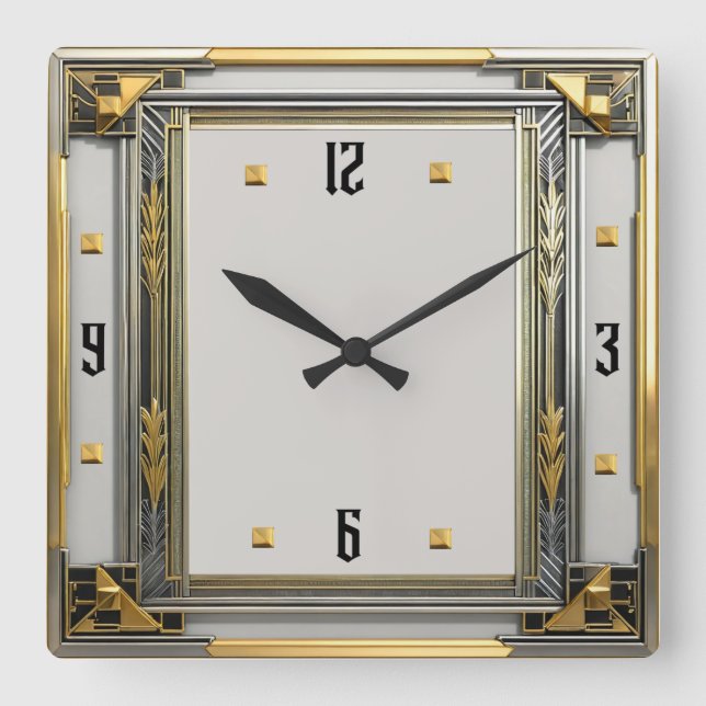 Art Deco Silver Fyrkantig Klocka (Framsida)