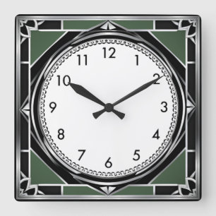 Art Deco Silver Fyrkantig Klocka