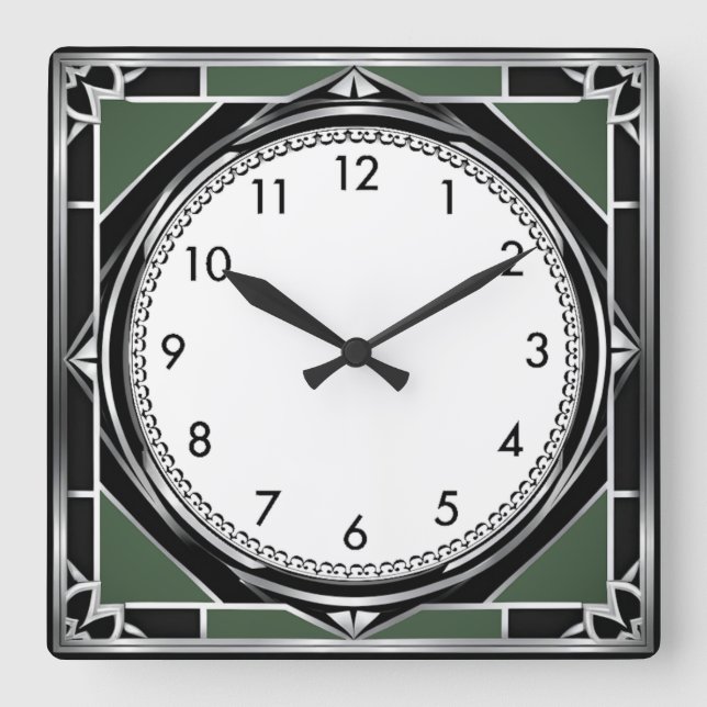 Art Deco Silver Fyrkantig Klocka (Framsida)