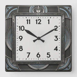 Art Deco Silver Fyrkantig Klocka