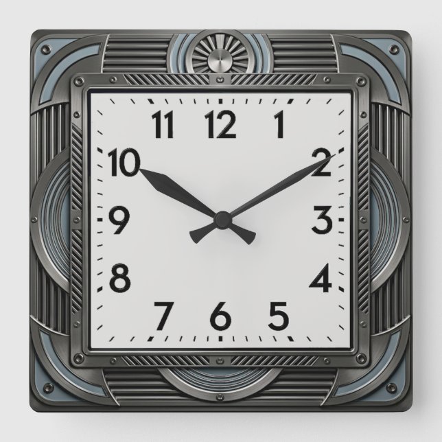 Art Deco Silver Fyrkantig Klocka (Framsida)