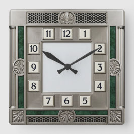 Art Deco Silver Fyrkantig Klocka