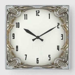 Art Deco Silver Fyrkantig Klocka