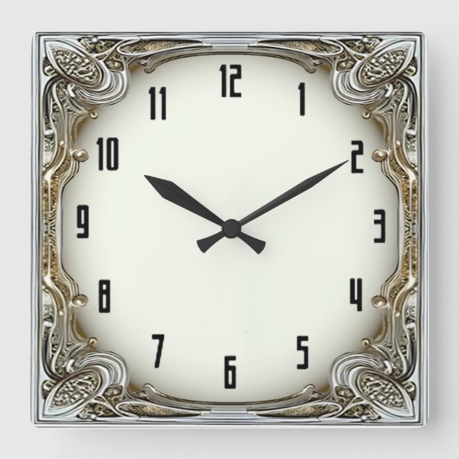 Art Deco Silver Fyrkantig Klocka (Framsida)