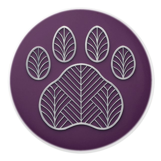 Art Deco Silver Plum "Metalwork" Tass keramisk kno Knopp (Framsidan)