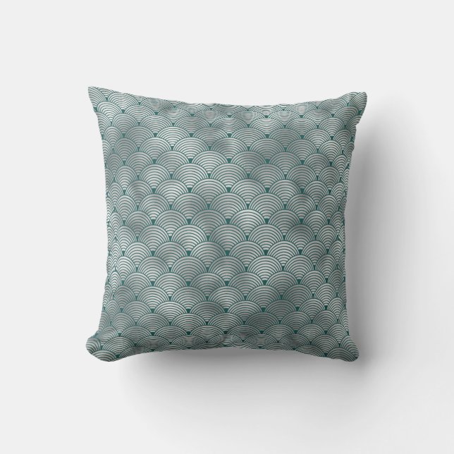 Art Deco Silver Teal Contemporary Kudde (Framsida)