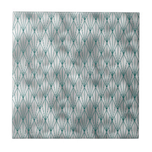 Art Deco Silver Teal Graphic Kakelplatta