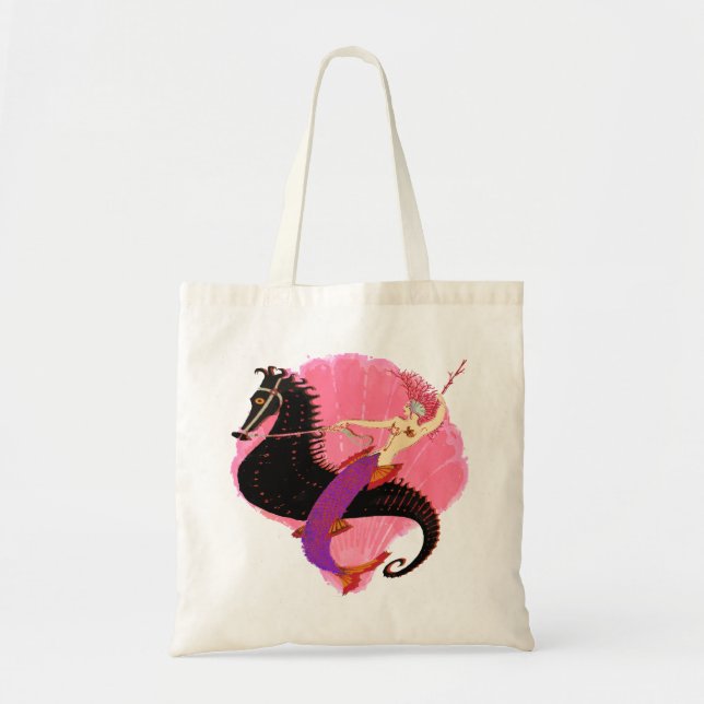 Art Deco-Sjöjungfru om Black Seahorse Tygkasse (Framsidan)