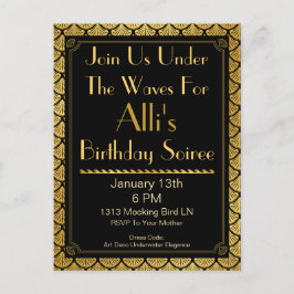 Art Deco-Sjöjungfru - Svarta och Guld Inbjudan Vykort