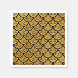 Art Deco-Sjöjungfru - Svarta och Guld Pappersservett