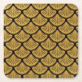 Art Deco-Sjöjungfru - Svarta och Guld Underlägg Papper Kvadrat
