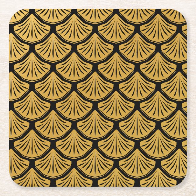 Art Deco-Sjöjungfru - Svarta och Guld Underlägg Papper Kvadrat (Framsidan)