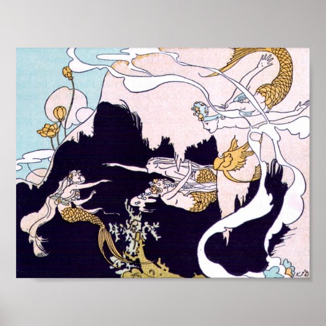 Art Deco-Sjöjungfruar Poster (Framsidan)