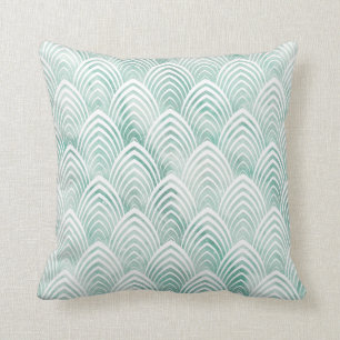 Art Deco skalförändrar vattenlevande Mint White Kudde
