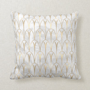 Art Deco-skalor Geometry White Grått Guld Marble Kudde