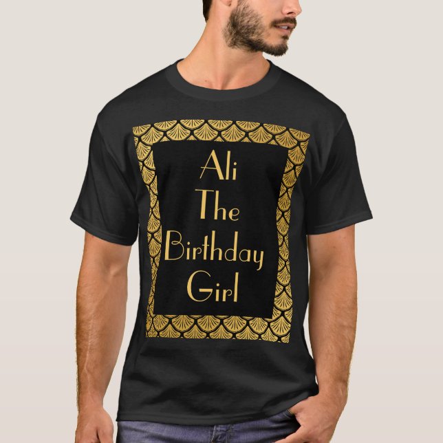 Art Deco-skalor - Sjöjungfrun Black & Guld T Shirt (Framsida)