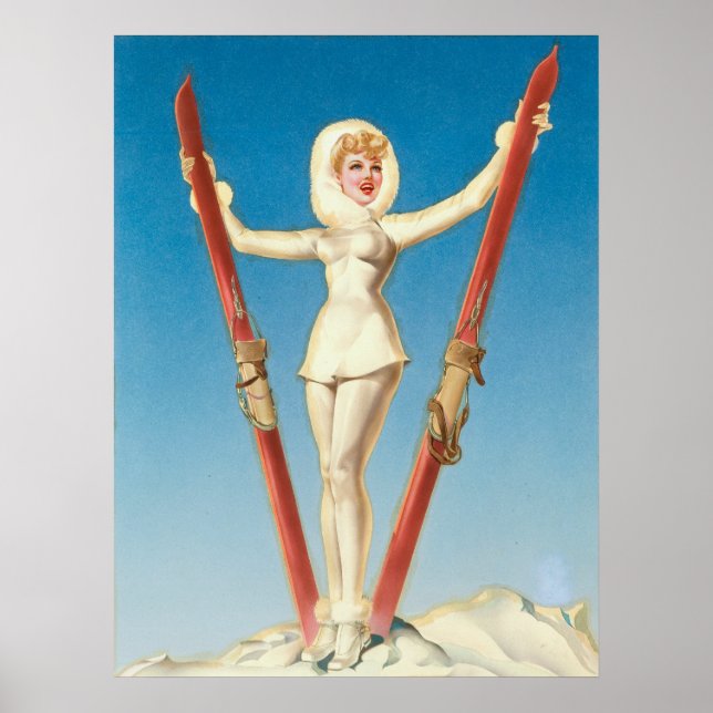 Art Deco Ski Blonde Pin Up Poster (Framsidan)